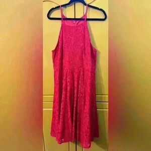 LULU’S Red Lace Jacquard Kenzie Midi Dress XL party